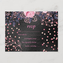 Bröllop med metallisk look Rosegold Rosa Blommor p Inbjudan Vykort