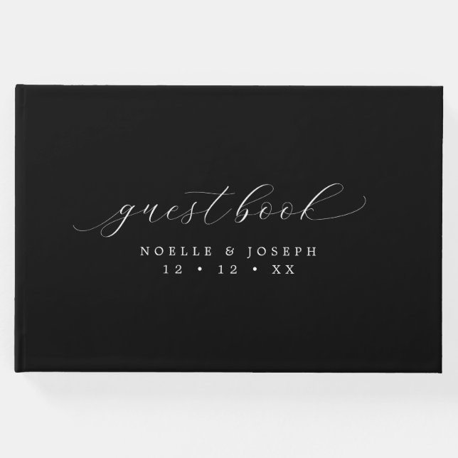 Bröllop med minimalistisk svartvitt-Elegant Gästböcker (Framsida)