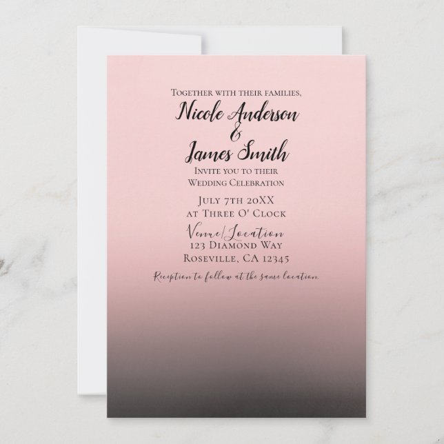 Bröllop med modern Rosa och Svart Ombre-chic Inbjudningar (Framsida)
