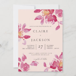 Bröllop med modern vattenfärg och rosaskymning inbjudningar