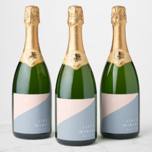 Bröllop med modernt elegant monogram i dammigt blå