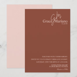 Bröllop med monogram Brun Rosa Script Logotyp   Inbjudningar