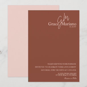 Bröllop med monogram Brun Rosa Script Logotyp   Inbjudningar