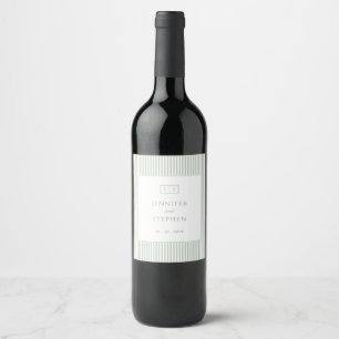 Bröllop med monogram i salvia gröna ränder vinflaska etikett