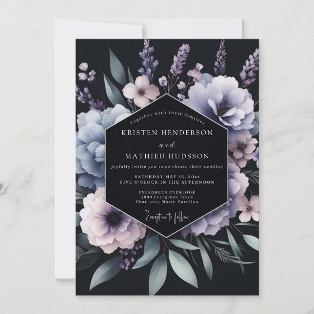 Bröllop med Periwinkle Chiaroscuro Bloom Inbjudningar (Framsida)