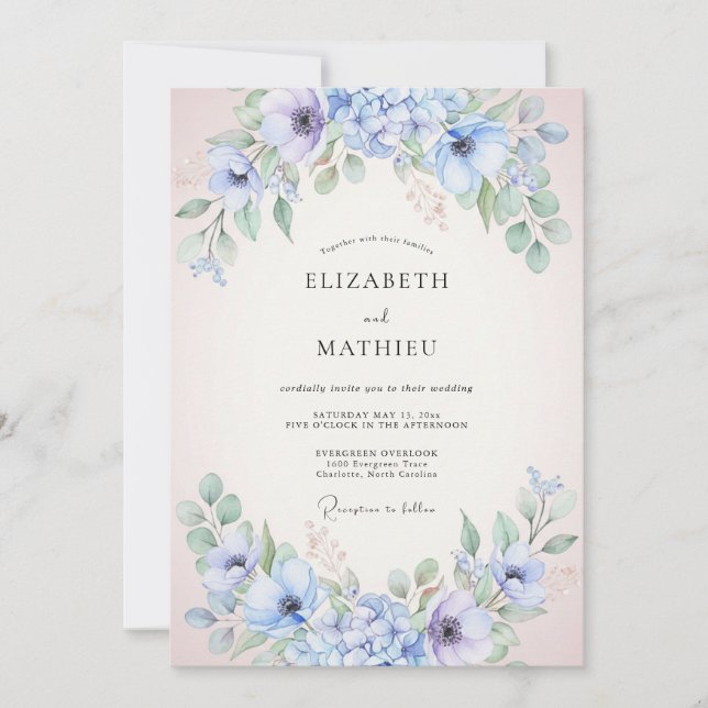 Bröllop med periwinkle Mjuk Lilafärgad Peony Inbjudningar (Framsida)