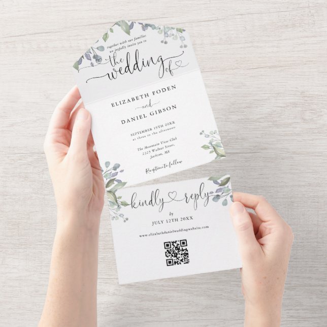Bröllop med QR-kod för blomstergrönska med skript- (Tearaway)