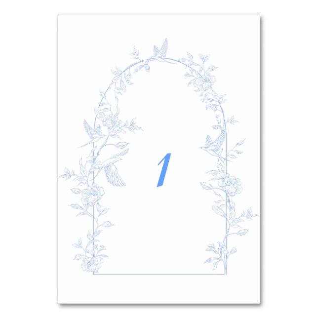 Bröllop med ram för blå Blommigt Bordsnummer (Framsidan)