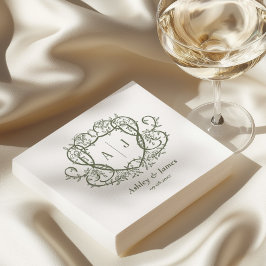 Bröllop med Rambling Rose Sage Monogram Crest Pappersservett