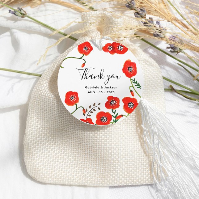 Bröllop med röda vallmor gåvor etiketter (Flowers Red Poppies wedding Favor Tags)