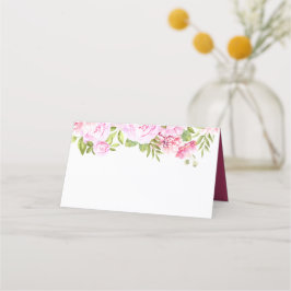 Bröllop med Rosa Blomster och Grönska Placeringskort