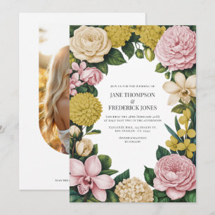 Bröllop med Rosa, Champagne & Guld Blommor Inbjudningar