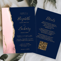 Bröllop med rosa guldagat och marinblå QR-kod