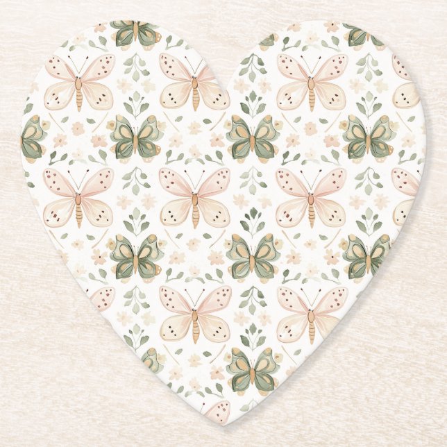Bröllop med rosa mintgröna fjärilar underlägg papper (Framsida)