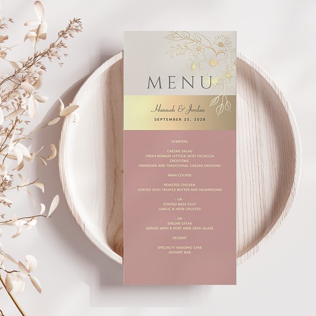 Bröllop med Rosa och Guld Blommor Meny (Skapare uppladdad)