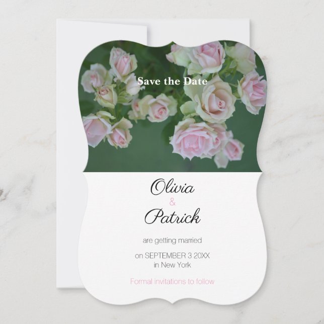 Bröllop med rosa rosor Spara datum  Inbjudningar (Framsida)