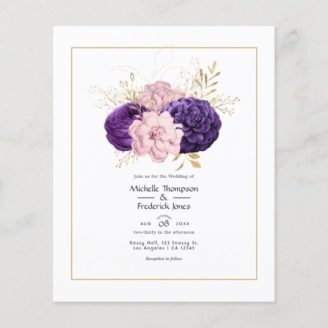 Bröllop med rosablom och violetta blommor flygblad (Framsidan)
