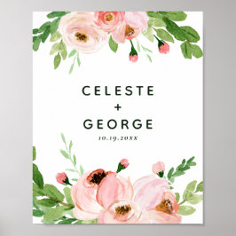 Bröllop med rosablommig blomsterkrans poster