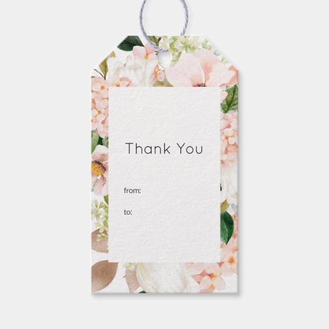 Bröllop med rosablommig hydrangea presentetikett (Framsidan)