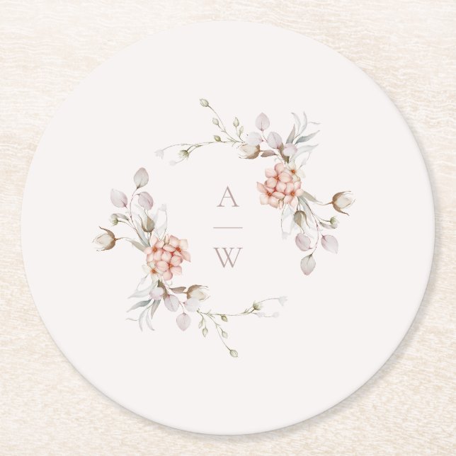 Bröllop med rosafärgad blomster monogram underlägg papper rund (Framsidan)