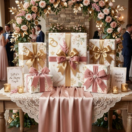 Bröllop med rosafärgad guld och blommor med duvor  presentpapper