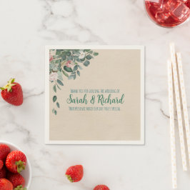 Bröllop med rosafärgade och salviafärgade blommor pappersservett