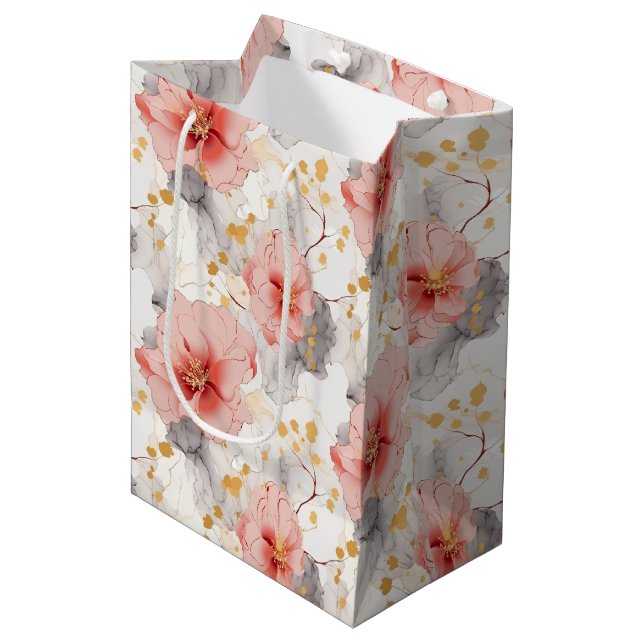 Bröllop med rosakoralgrå blommotiv (Framsidan Vinklad)