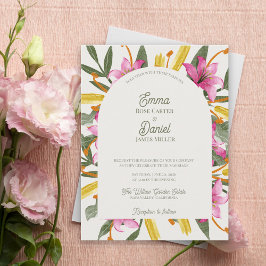 Bröllop med rosalilja och botanisk blomsterprakt inbjudan vykort