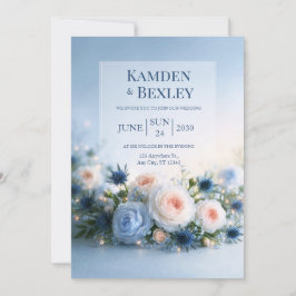 Bröllop med rosblå blomsterglöd i kanten inbjudningar