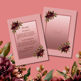 Bröllop med roséguldskrift - Burgunder röd blommig Tilläggskort