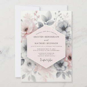 Bröllop med skär rosa eterisk blomsterdesign inbjudningar