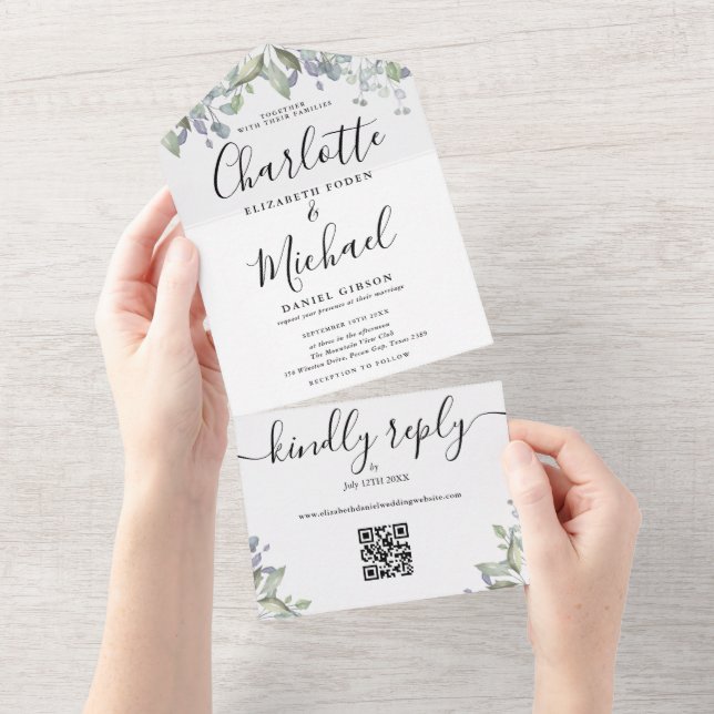 Bröllop med skriptmonogram och blomster QR-kod  (Avrivbar del)