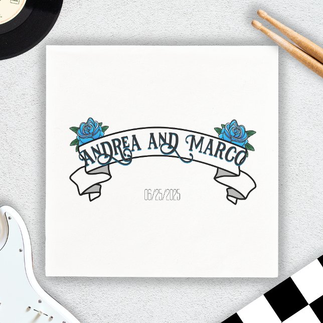 Bröllop med Tattoos, Black och Vit ros Tattoo Pappersservett (Wedding With Tattoos, Black and White Rose Tattoo Napkins)