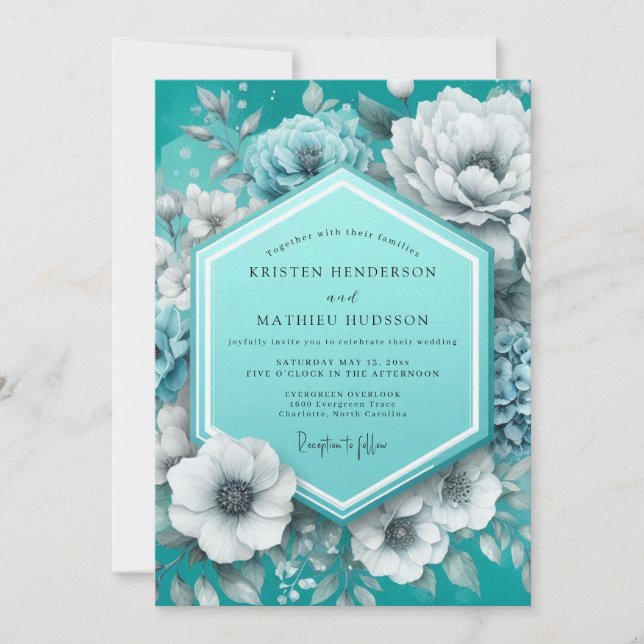 Bröllop med tealblommor i konstnärlig stil inbjudningar (Framsida)