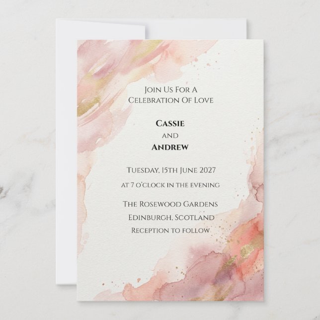 Bröllop med Watercolor Rosa Inbjudningar (Framsida)