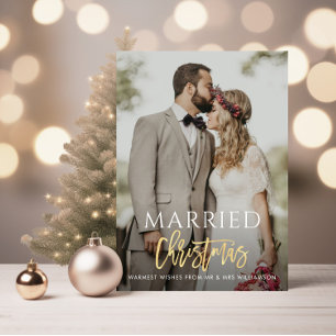BRÖLLOP-meddelande med skript guld till MARRIED CH Julkort