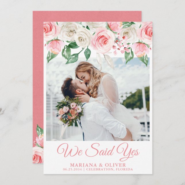 Bröllop Meddelande om Rosa Peach White-Blommigten Inbjudningar (Fram/baksida)