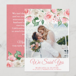 Bröllop Meddelande om Rosa Peach White-Blommigten Inbjudningar