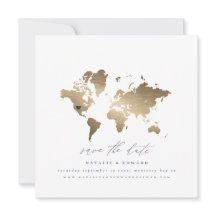 bröllop-meddelande om vattenfärgsvärldskartan guld