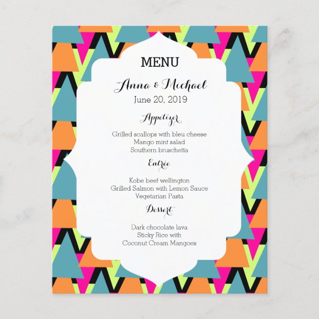 Bröllop Menu 80's Stil Geometric Mönster (Framsida)