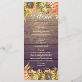 Bröllop Menu Autumn Maple Löv Pumpkin Solros Meny