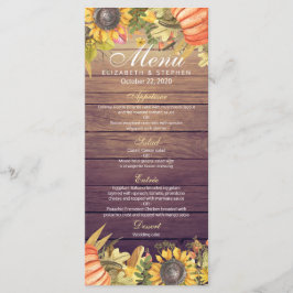 Bröllop Menu Autumn Maple Löv Pumpkin Solros Meny