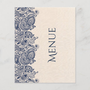 Bröllop Menu Beige Linen & Mörk-Blue Snöre