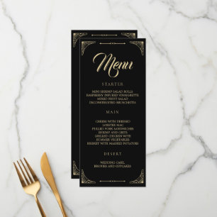 Bröllop Menu Black Elegant Deco Guld Retro Meny