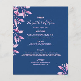 Bröllop Menu-blommigtar blå rosa
