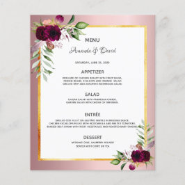Bröllop Menu blommigtar burgundi damm ro elegant