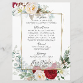 Bröllop Menu | Burgundy och Ivory Peonies Meny