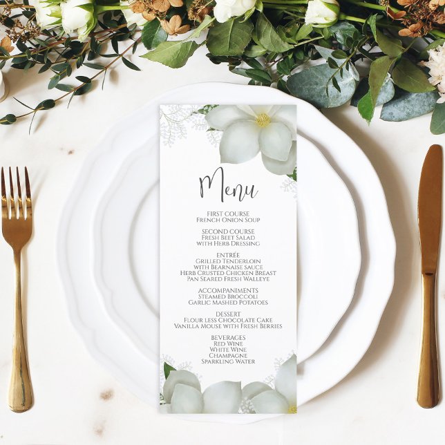 Bröllop Menu Calligraphy Blommigt Magnolia Meny (Skapare uppladdad)