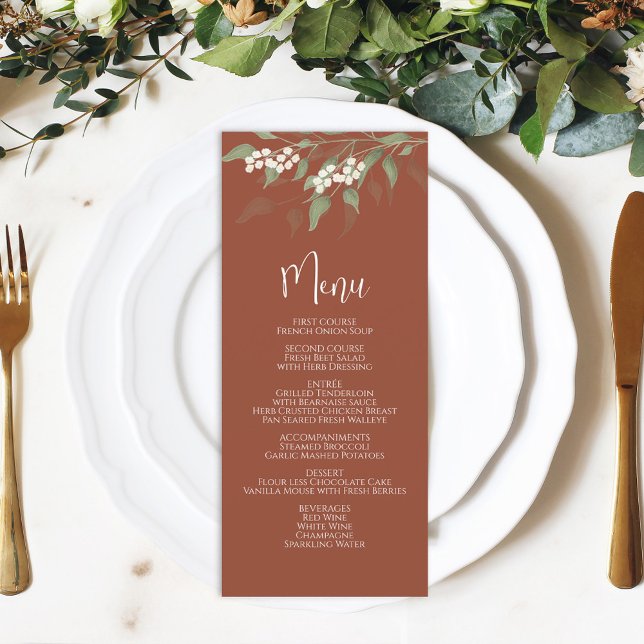 Bröllop Menu Calligraphy Terracotta Blommigt Meny (Skapare uppladdad)