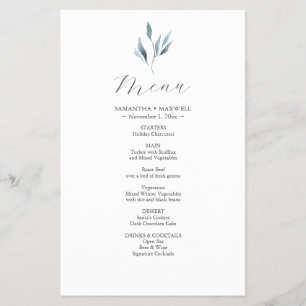 Bröllop Menu Cards Watercolor Botanical Löv Flygblad